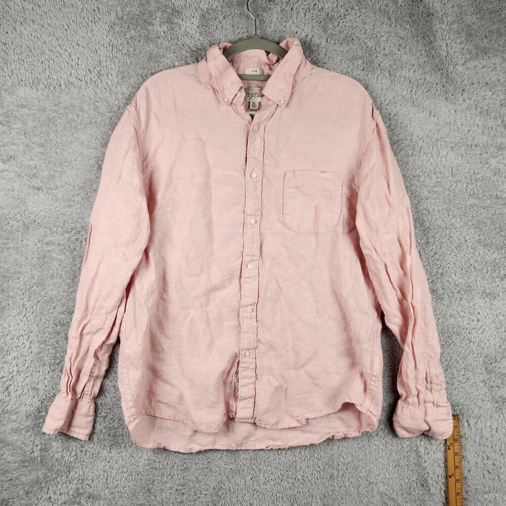 J Crew Shirt Mens XL Pink Irish Linen Slim Fit Button Down Barid Mcnutt Preppy